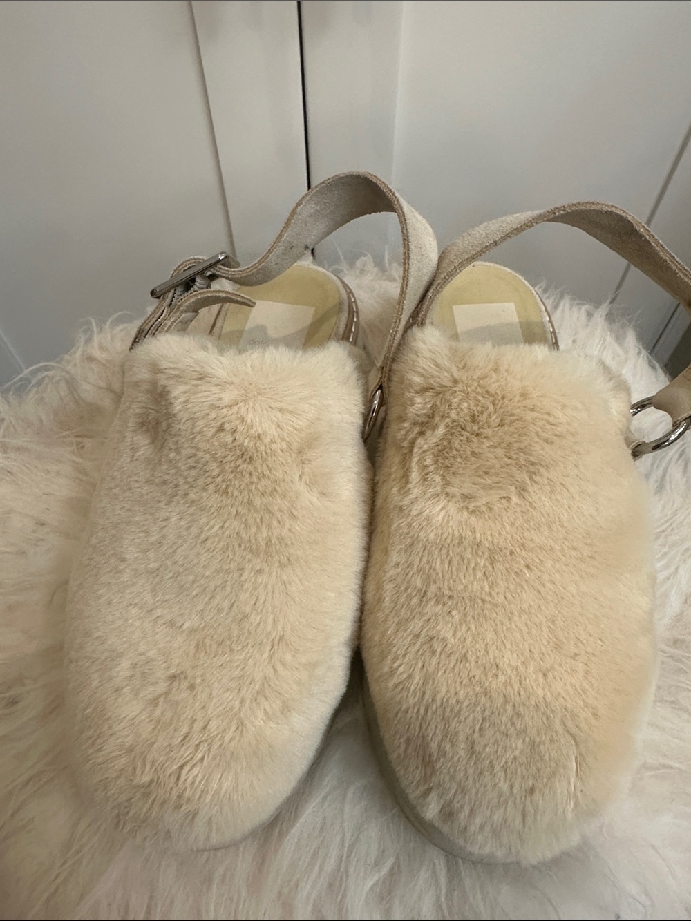 Dolce Vita Cream Faux Fur Slingback Clogs